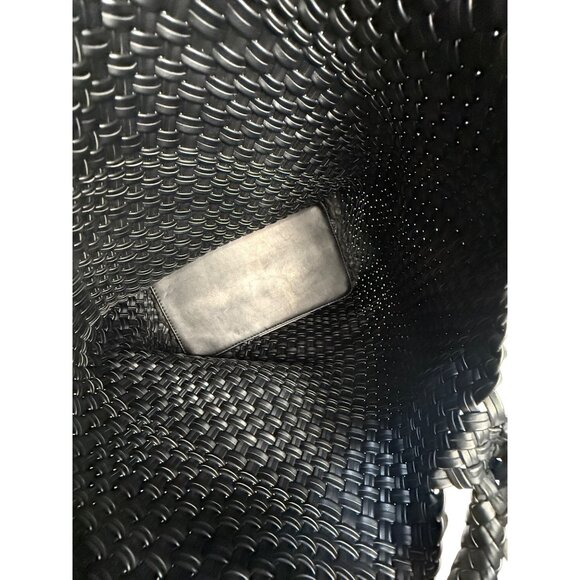 Handwoven Black Tote Bag With Faux Leather Pouch Insert Large Capacity Durable & - Picture 4 of 6